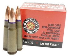 Century 7.62x39mm Ammunition Red Army Standard AM2423 124 Grain Full Metal Jacket Boat Tail Sealed Neck Primer Case of 1000 Rounds - Defense Ammunition Center