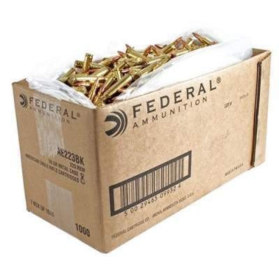 Federal 223 Rem Ammunition American Eagle AE223BK 55 Grain Full Metal Jacket Bulk Case of 1,000 Rounds - Defense Ammunition Center