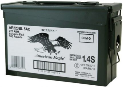Federal 223 Rem Ammunition American Eagle AE223BL 5AC 55 Grain Full Metal Jacket Ammo Can 500 rounds - Defense Ammunition Center