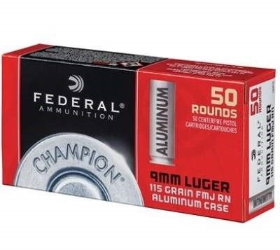Federal Champion 9mm Ammunition Aluminum CAL9115WCCASE 115 Grain Full Metal Jacket 1000 rounds - Defense Ammunition Center
