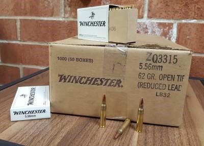 Winchester 5.56x45mm NATO FBI Training Ammunition Q3315 62 Grain Open Tip Lead Free Primer CASE 1,000 rounds - Defense Ammunition Center