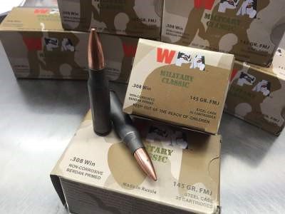 Wolf 308 Win Ammunition Military Classic WMC308FMJ145 145 Grain Bi-Metal Full Metal Jacket Case of 500 rounds - Defense Ammunition Center